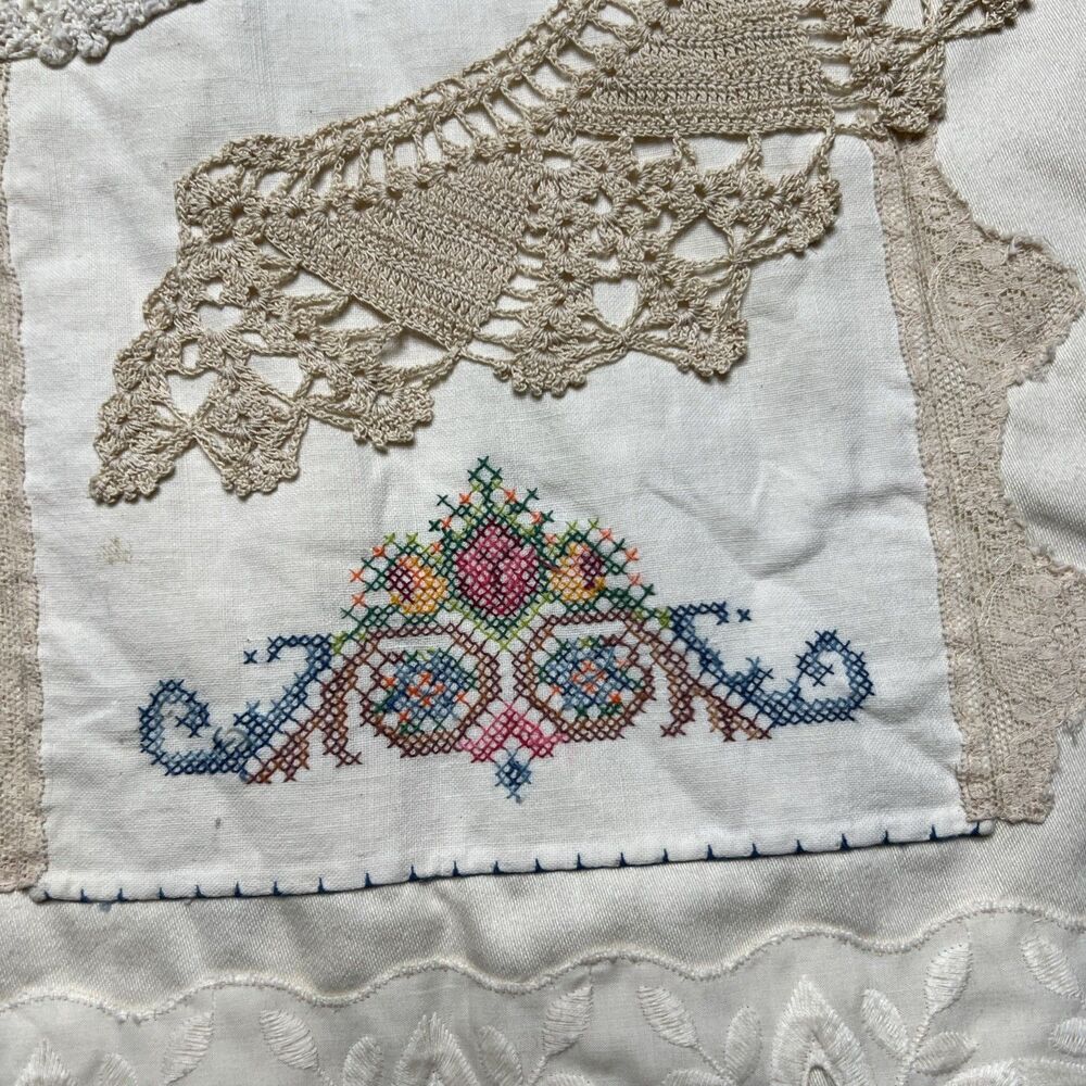 Vintage Patchwork Vest Doilies Cross Stitch Handmade Upcycle Large Cottagecore - Picture 7 of 8